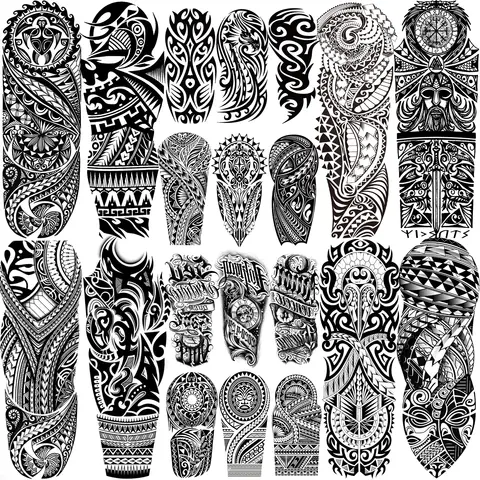 1 Sheet Full Arm Sleeve Temporary Tattoos For Men Adults Totem Maori Tribal Black Tattoo Sleeve Sticker Water Transfer Covers Up
