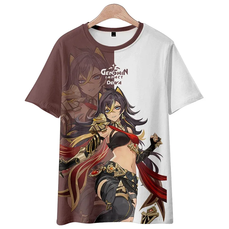 تي شيرت Genshin Impact Dehya التأثيري Dehya للجنسين ثلاثي الأبعاد مطبوع من البوليستر بأكمام قصيرة تي شيرت أنيق