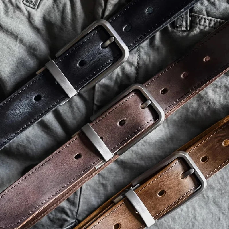 VATLTY 3.3cm Leather Belt for Men Original Cowhide Metal Buckle Casual Belt Genuine Leather Jeans Belt Waistband Male Girdle