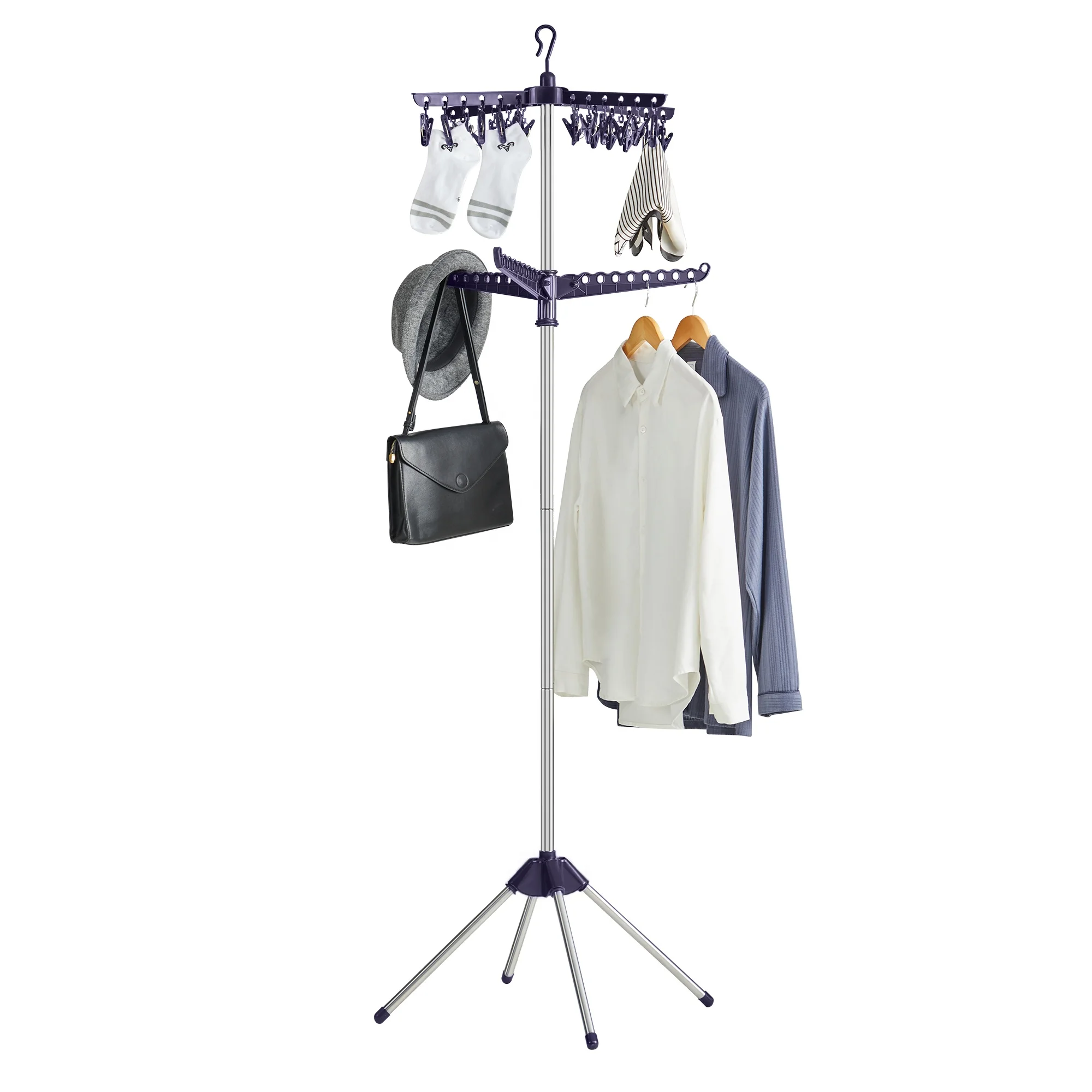 

Inch folding laundry drying rack with rotatable arm for hanger tripod drying rack
