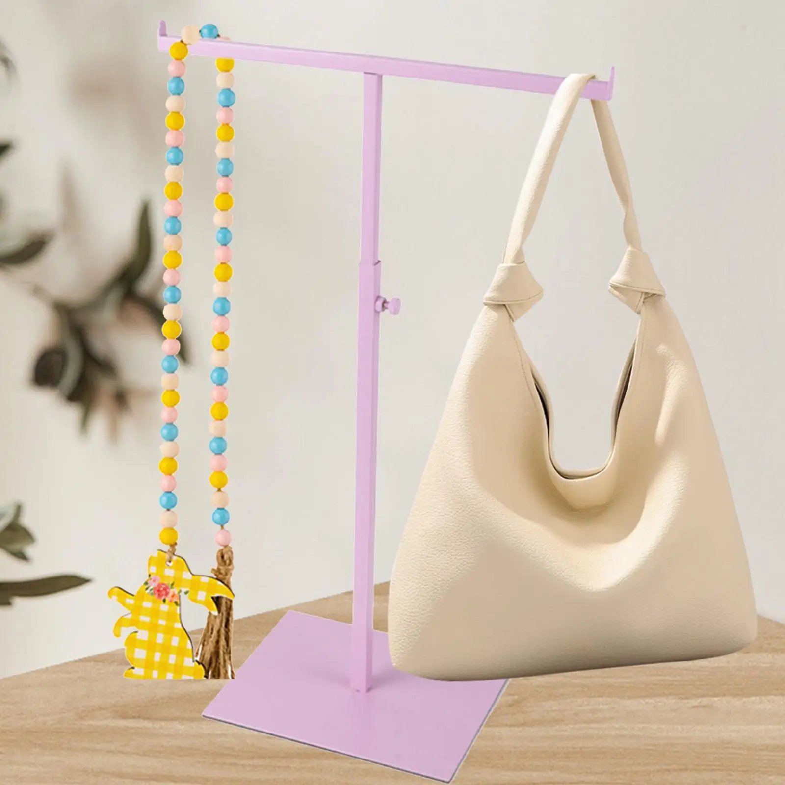 

Necklace Holder Jewelry Stand Adjustable Purse Holder Metal Double Hook Metal Bag Display Rack for Retail Countertop Scarves