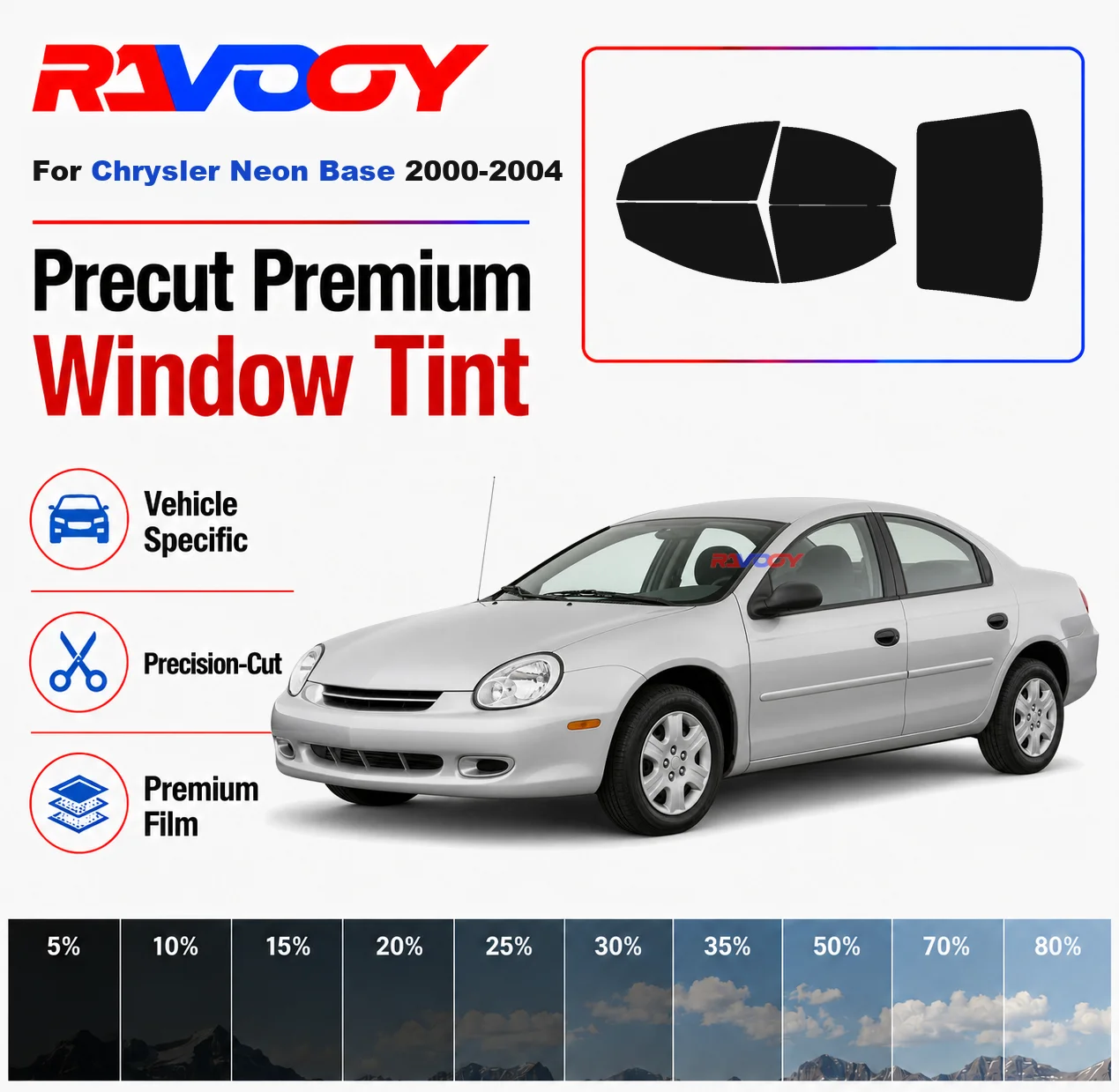 

Premium Precut Window Tint Kit Front Rear Windows Rear Windshield For Chrysler Neon Base 2000-2004 Car Solar Nano Ceramic Film