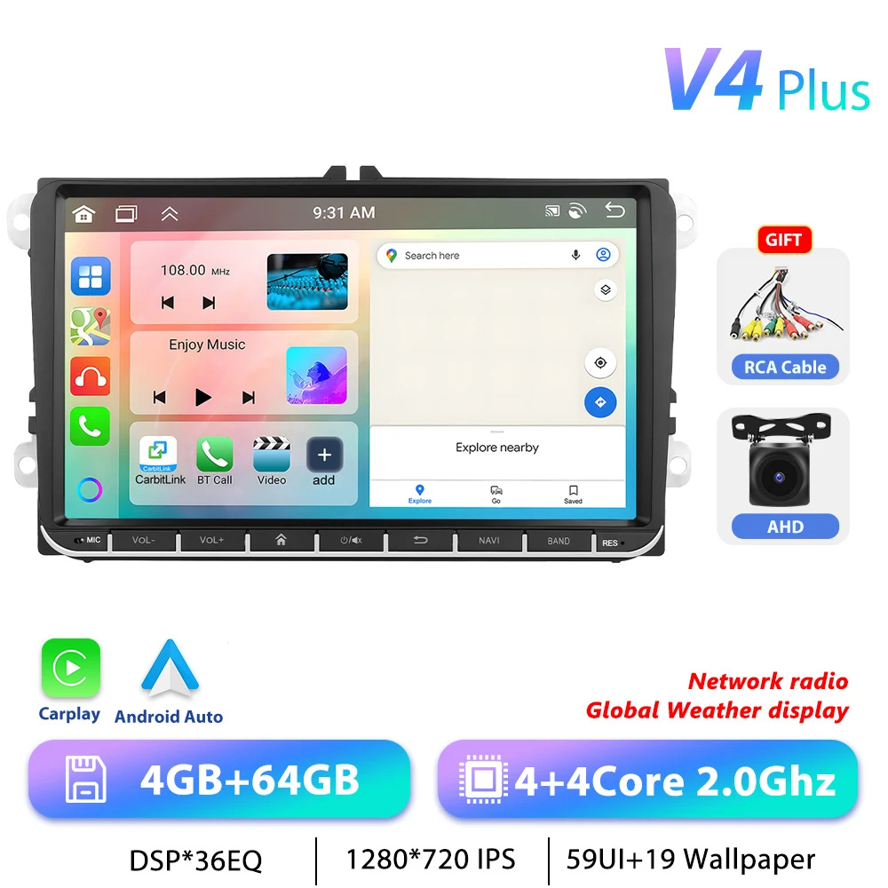 Podofo 7 "9" CarPlay Android Autoradio Voor Volkswagen VW Golf Passat JETTA Skoda SEAT Auto Intelligent Systeem 2din GPS Autoradio