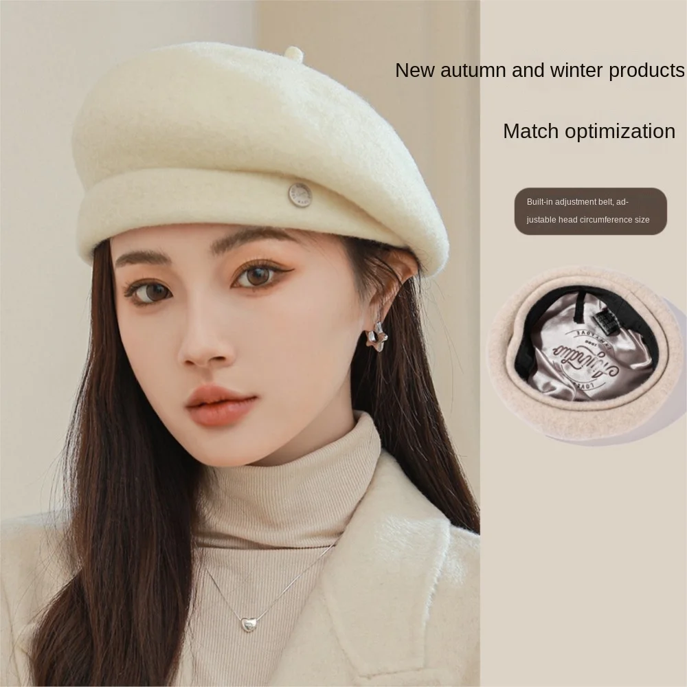 Beret Hat Women Autumn Winter Light Luxury Wool Blend Show Face Small Fashion Painter Hats England Retro Bud Cap