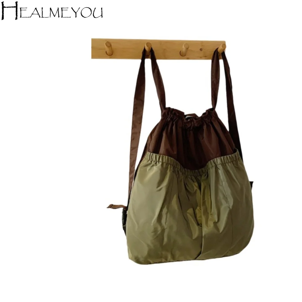 Large Capacity Foldable Backpack Waterproof Reusable Grocery Handbag Comfortable Handle Multi-functional Travel Drawstring Bag