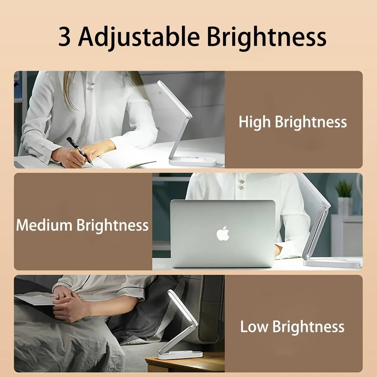 Foldable WHITE LED Touch Dimmer Desk Lights Desk Lamp Rechargeable Portable Table Lamp for Home Office Working Reading Studying