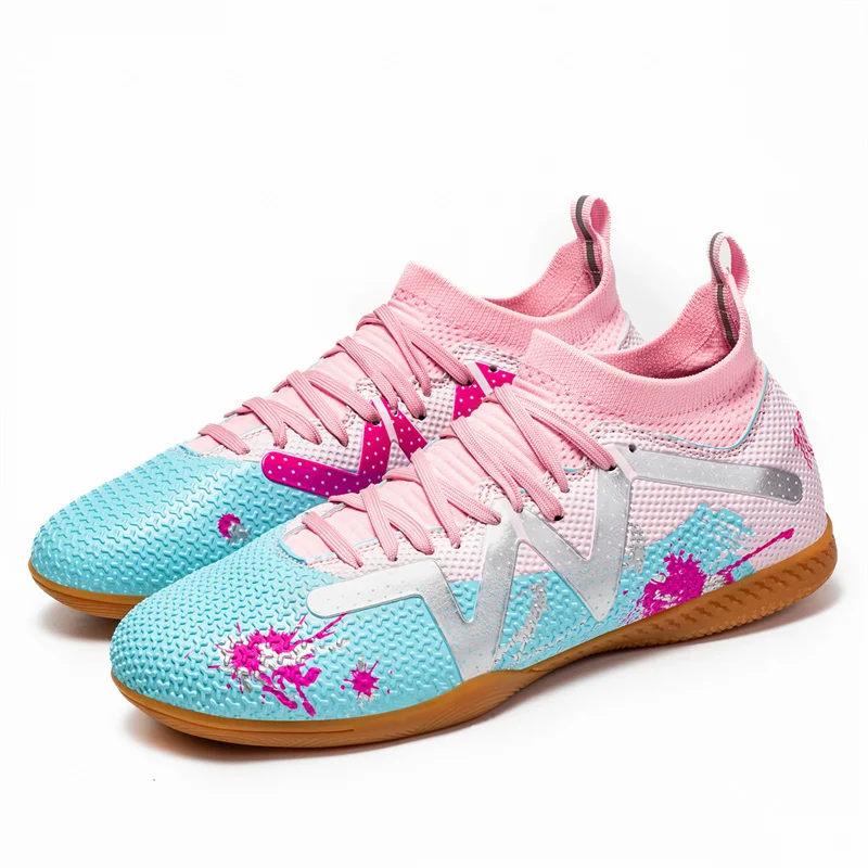 

Fashion Pink Football Boots Man Turf Training Society Soccer Cleats Men Women Futsal Shoes Non-Slip Durable Soccer Shoes For Men