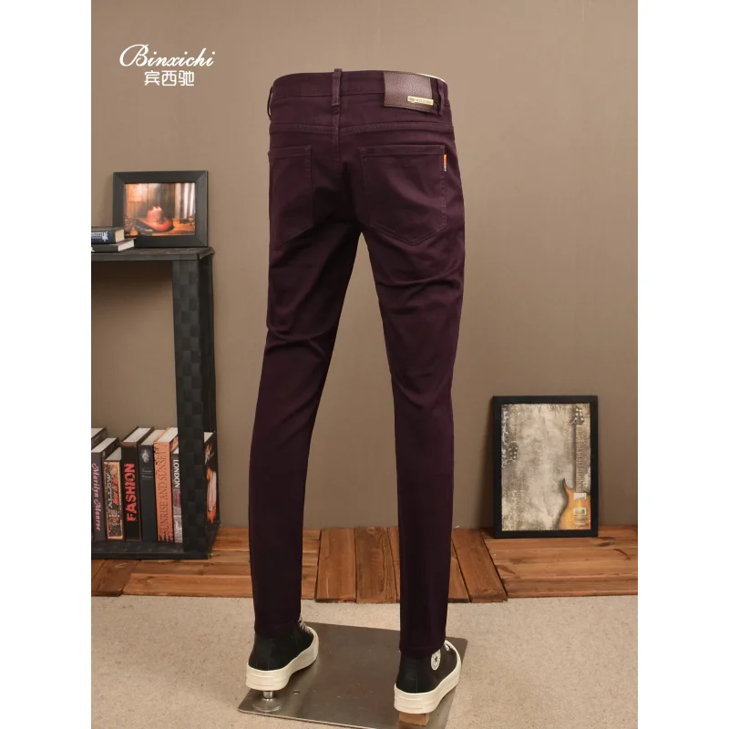 

Мужские фиолетовые джинсы весна-осень 202, элитные эластичные маленькие прямые повседневные красивые легкие роскошные мужские брюки