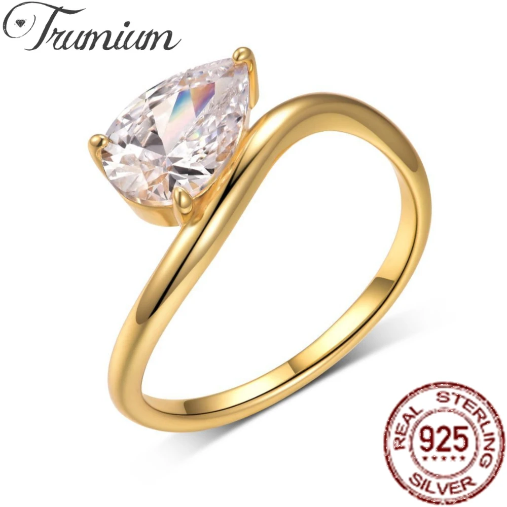 

Кольца Trumium с муассанитом 1,5 карата, цвет D, в форме капли, для женщин, из стерлингового серебра 925 пробы с покрытием из 18-каратного золота, высококачественные ювелирные изделия, подарки