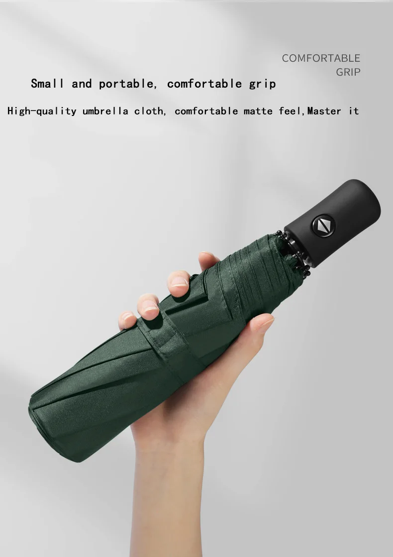 Automatischer, hochwertiger Regenschirm mit 8 Rippen – One-Touch-Öffnen/Schließen, kompaktes, faltbares Design für Männer und Frauen, Marineblau und Schwarz, Business & – Detail 9