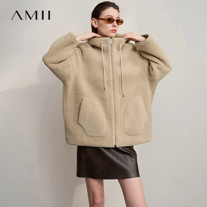 

AMII Fur Coat Woman 2025 Winter New Versatile Warm Long Sleeve Jacket Solid Casual Loose Zipper Hooded Female Coats 12524097