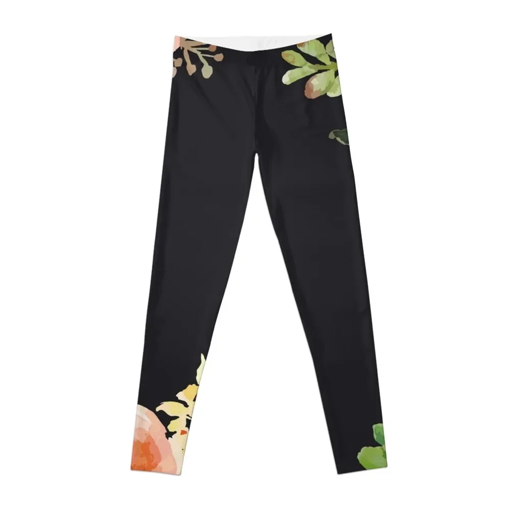 

Floral Wreath Design on Black Background Leggings Fitness's gym clothes Training pants Womens Leggings
