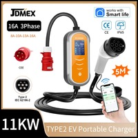 JDMEX Type 2 Portable EV Charger 11KW 16A 3Phase IEC62196-2 EVSE Fast Charging Cable 5m CEE Plug for Electric Car APP Control