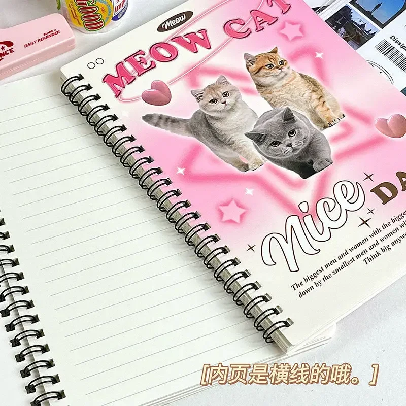 50sheet Ins Notebook Creative Cute Cartoon Bear Kitten Horizontal Line Korean Style Coil A5 Scrapbook Journal Student Supplies