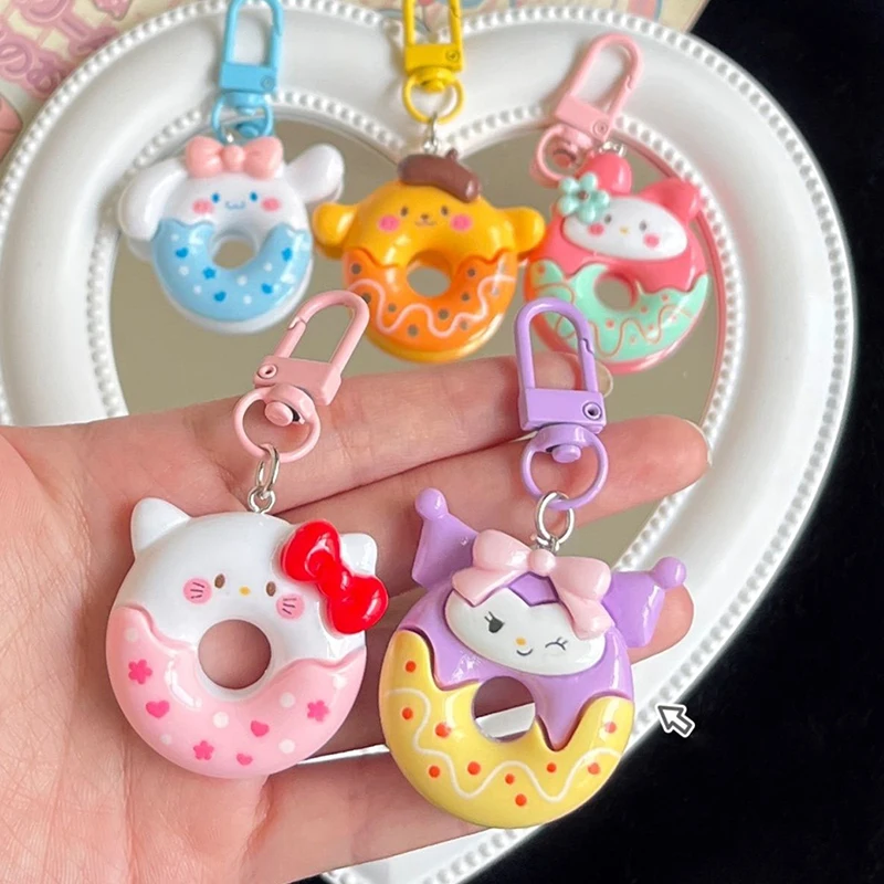 Cartoon Donut Sanrio Keychain Bag Accessories For Women Girls Kids Toy Cute PVC Pink Blue Yellow Purple Pendant Key Chain