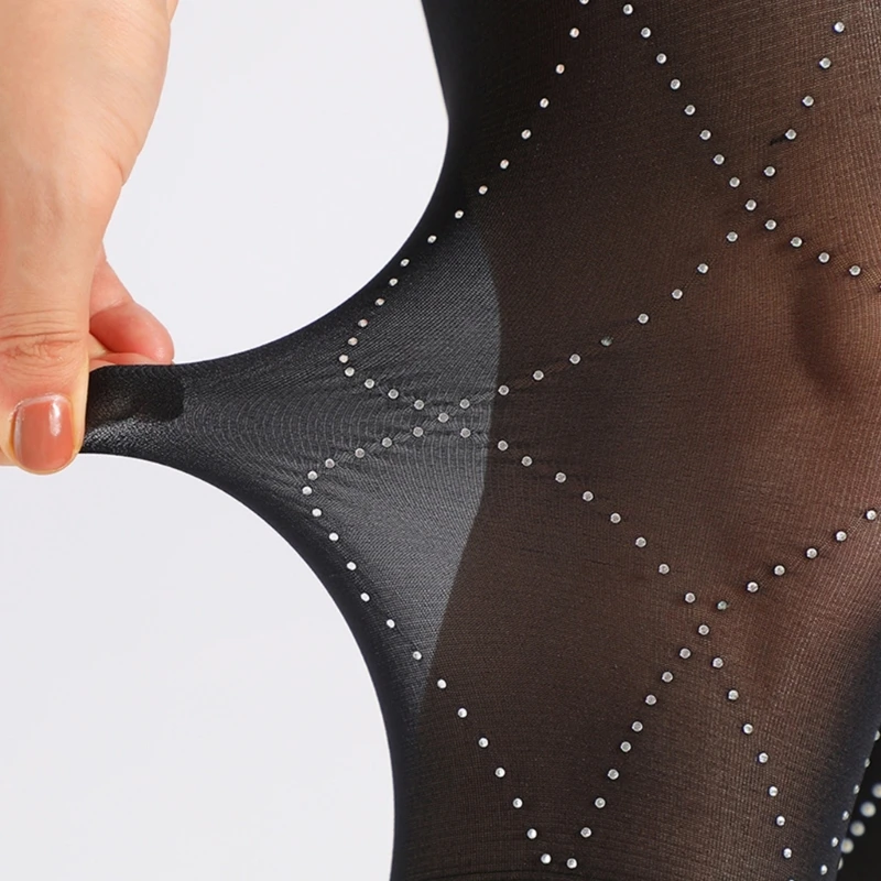 جوارب طويلة من النايلون المطاطي بتفاصيل حروف متألقة وتصميم غير قابل للانزلاق، جوارب طويلة مريحة للمكتب للنساء والفتيات