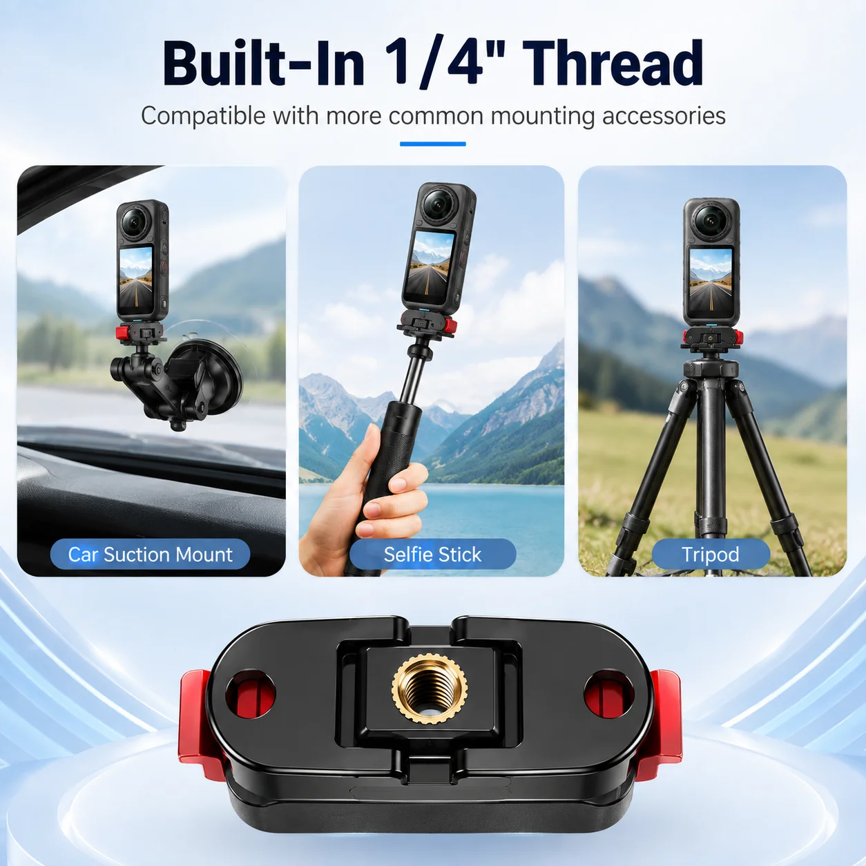 Magnetische Schnellwechselhalterung für Insta360 X6, Dual-Interface-Halterungsadapter mit 1/4-Zoll-Gewinde, Metallverschluss, rutschfester Pad-Basis – Detail 6