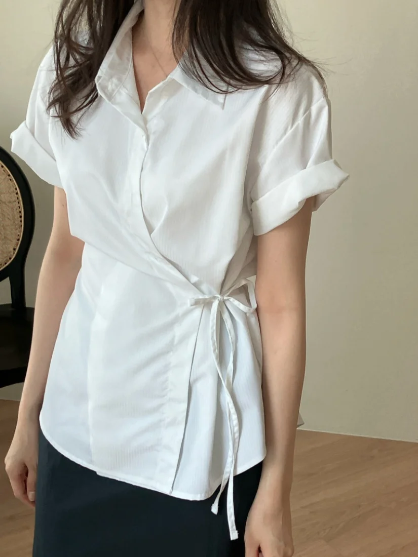 

Шикарный ретро повседневный полосатый дизайн с боковой завязкой на талии для похудения ort Sve irt Ne Полиэфирное волокно стандартной длины 00%