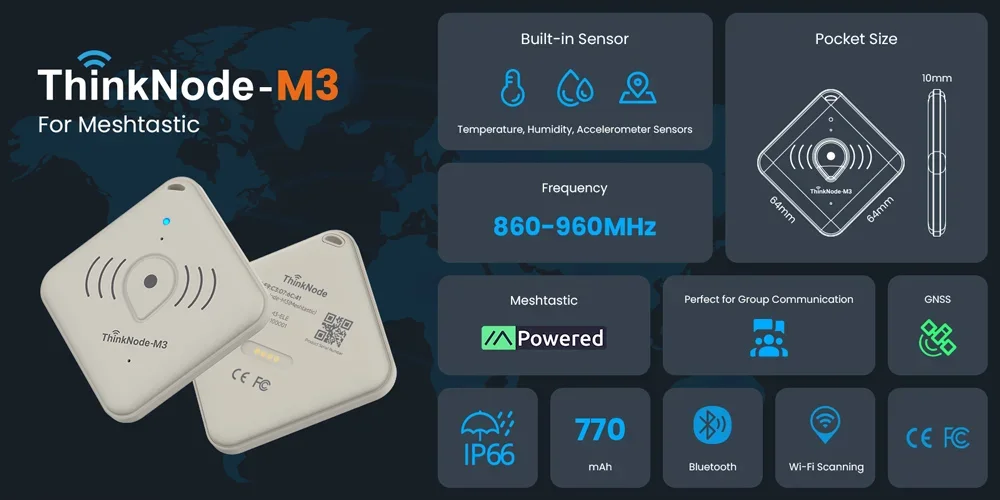 ThinkNode M3 Meshtastic Tracker Card- GPS/GLONASS/BDS/Galileo Positioning, BLE 5.0/WiFi, IP66 for Outdoor Adventure & Emergency