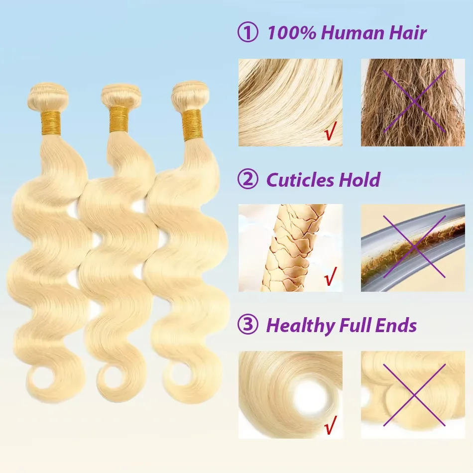16A 613 Blonde Body Wave Bundles Human Hair 100% Unprocessed Virgin Hair 30 40Inch Brazilian Raw Human Hair Bundles Extensions image 4