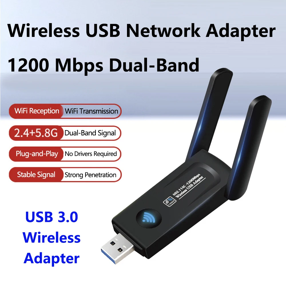 

Gigabit Speed 1200M USB WiFi Adapter 5G/2.4G Wireless Network Card Receiver for Gaming Desktop PC Windows Hotspot Emitter