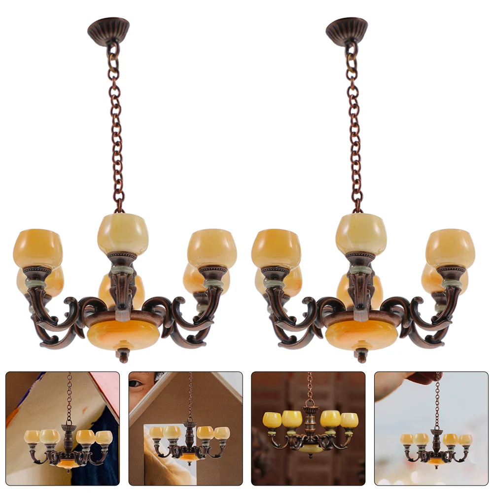 2 Pcs Dollhouse Chandelier Mini Ceiling Lamp Model Baby Tiny Hanging Light Decorative Toys Pendant Dressing