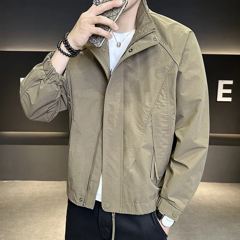 

2025 New Autumn ort Versatile Matures Sle High End Men's Stand Collar Jaet Trendy Haome Polyester Fiber Outerwear