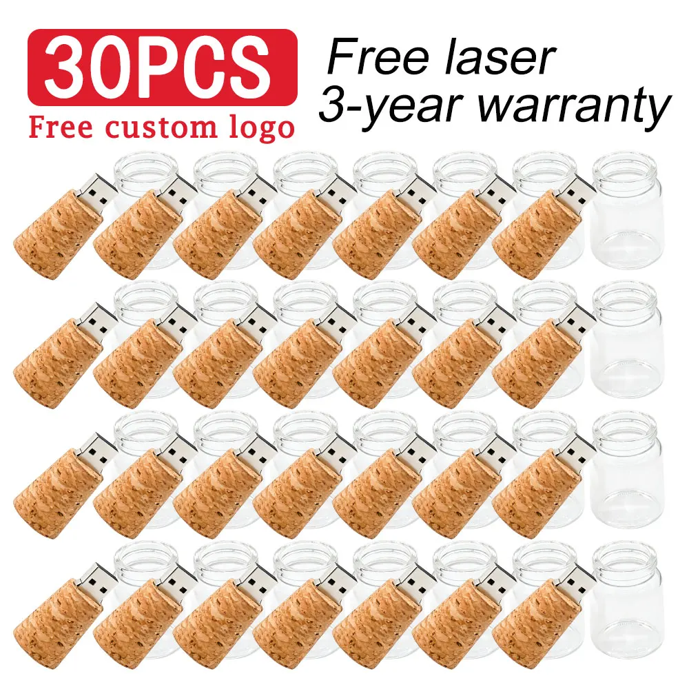 30pcs New arrival messenger bottle usb 2.0 memory stick glass drift bottle usb flash drives wooden cork pendrive 16GB 32GB 64GB