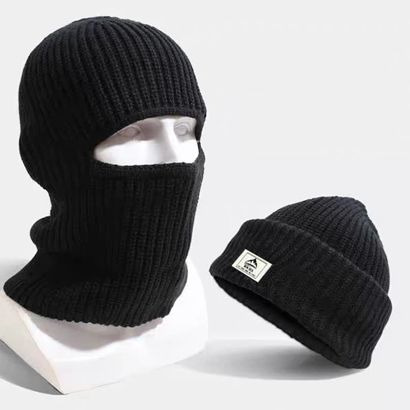 2 In 1  Men Women Winter Warm Knitted Beanie Full Face Ski Hat Outdoor Cycling Ear Muff Cap Coldproof Breathable Mask