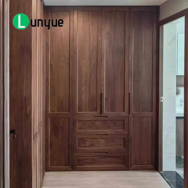 North American Black Walnut Wardrobe Modern Simple Solid Wood Bedroom Corner Walk-in Cloakroom Factory Direct Sale