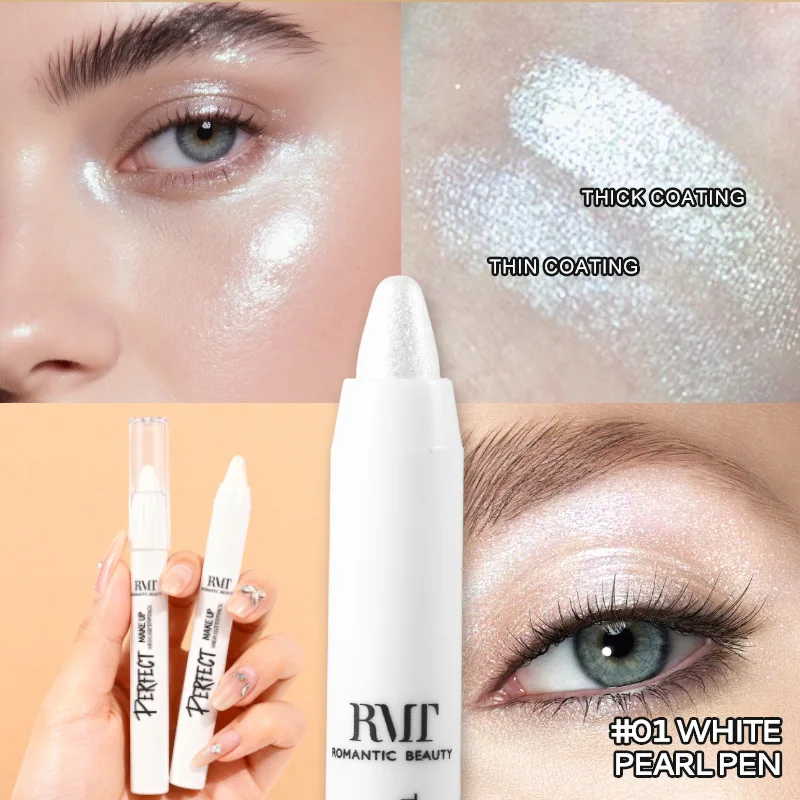 Multifunctioneel make-uppotlood Witte markeerstift en oogschaduw Parelglans effect Romig Langdurig Waterdicht Veegvast
