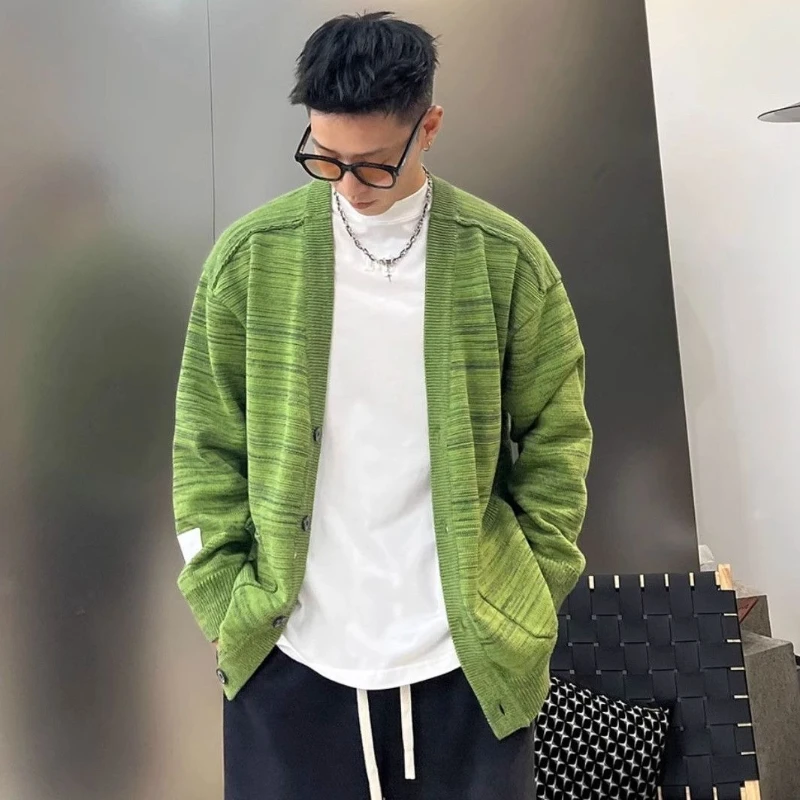 Men's Autumn Winter Gradient Knitted Cardigan Fashionable Versatile Button Sweater Jacket Casual Tops