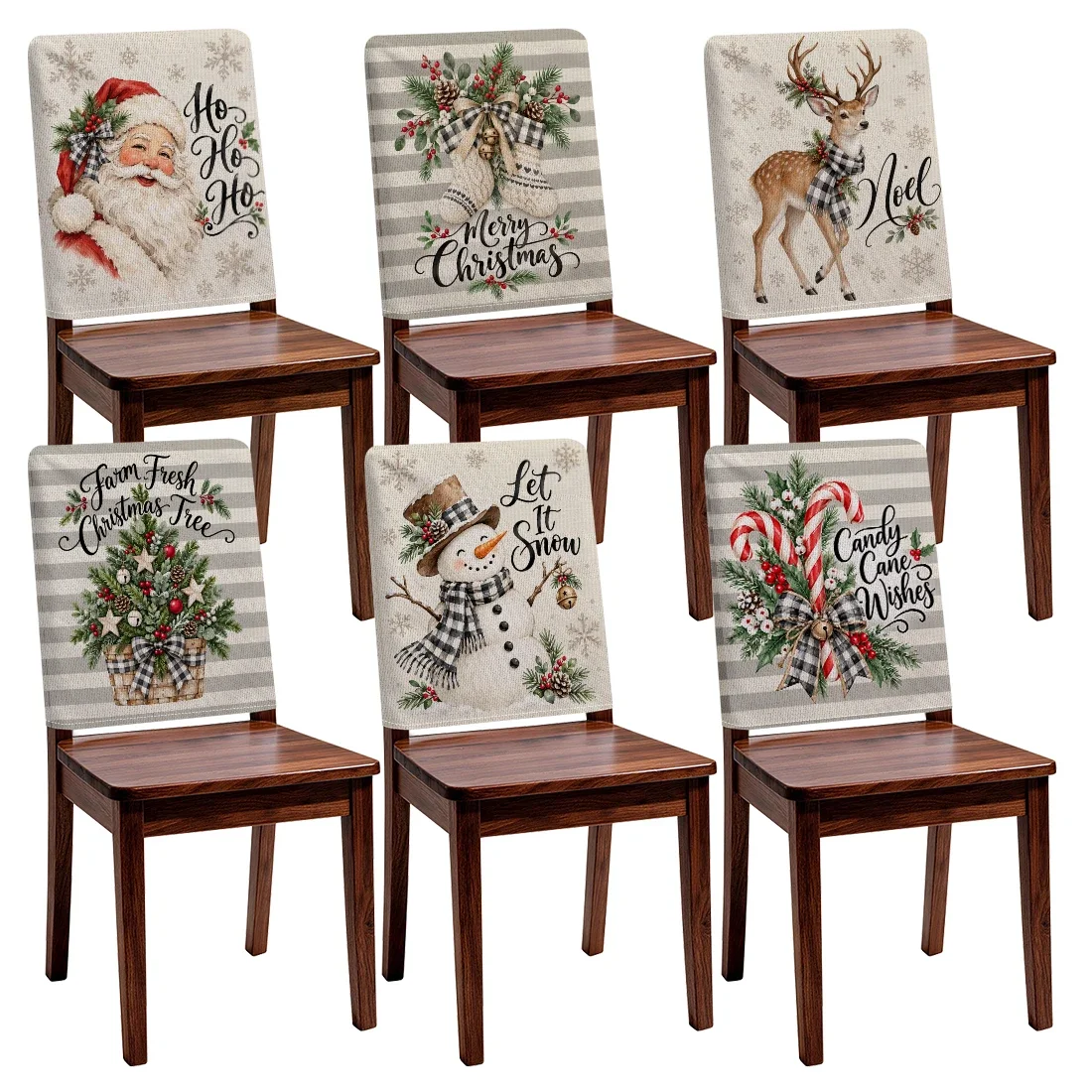 2/4/6pcs/set Winter Farmhouse Christmas Chair Cover Table Decoration Dining Seat Chair Covers Dining Room Bar Party Banquate