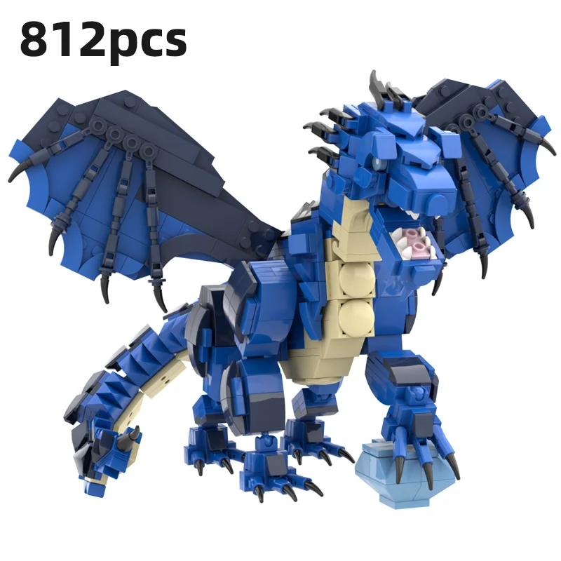 Blocs de construction MOC, Diorama de la tanière du dragon, Fantasy épique, Bête mythique à plusieurs têtes, Grotte volcanique, Décoration de bureau, Ensemble de briques pour adultes