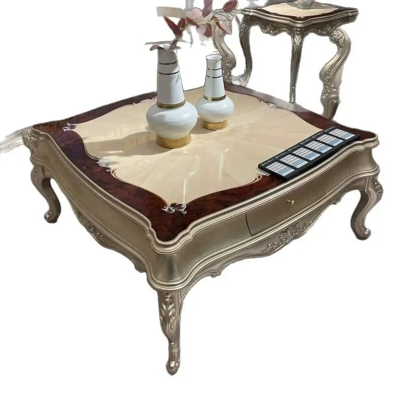 for American Retro Small Apartment Storage Tea Table Simple Household Living Room Fully Equipped Champagne Gold Solid Wood