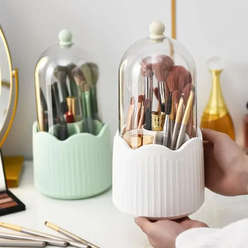 Makeup brush storage cylinder dust-proof rotary dresser with cover eye shadow lipstick cosmetics desktop storage box shelf