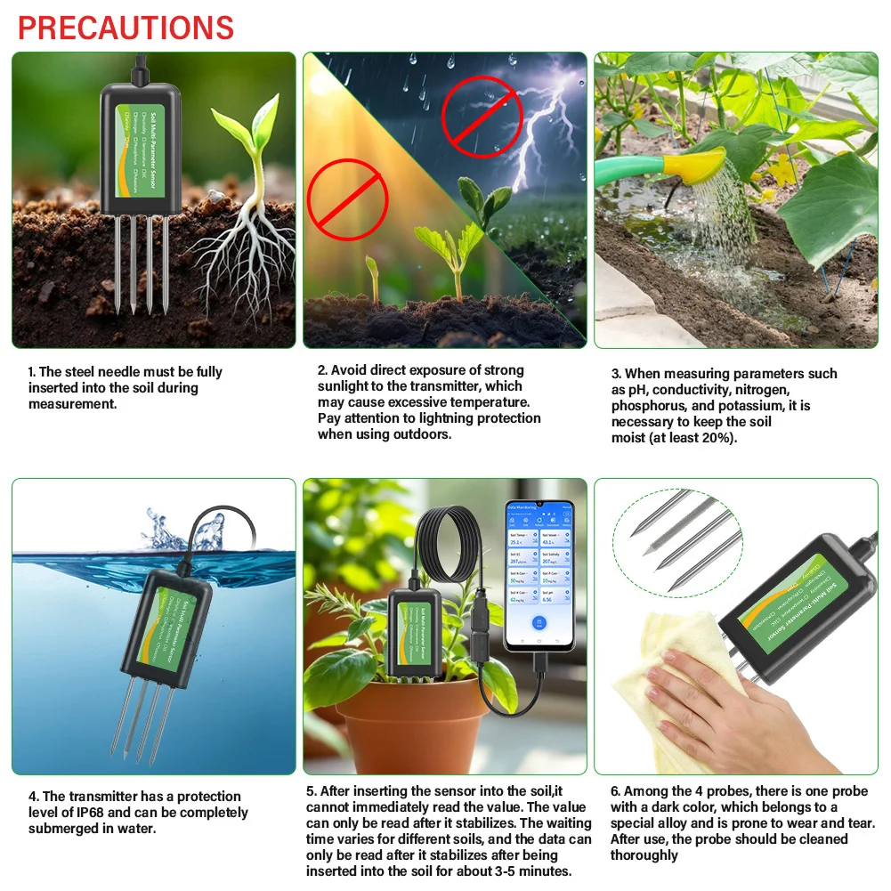 8-in-1 Bodentester NPK PH-Meter EC Temperatur Feuchtigkeits- und Fruchtbarkeitsdetektor IP68 Wasserdichter Sensor für Smart Farming und Garten – Detail 25