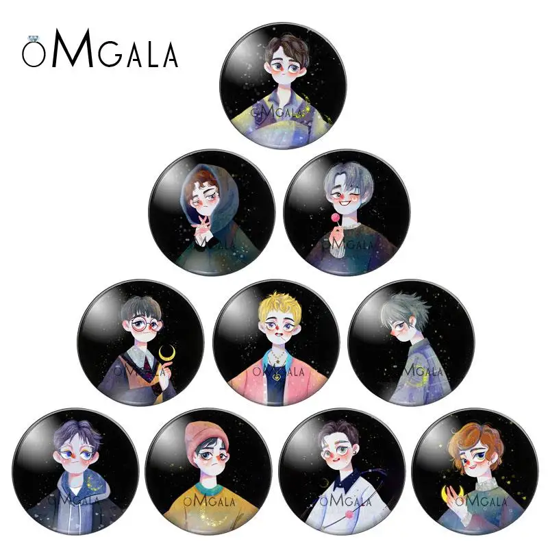 Cartoon Fashion Comics Boy Illustrations Round Glass Cabochon 12mm 16mm 18mm 20mm 25mm DIY Keychain Earrings Jewelry Findings