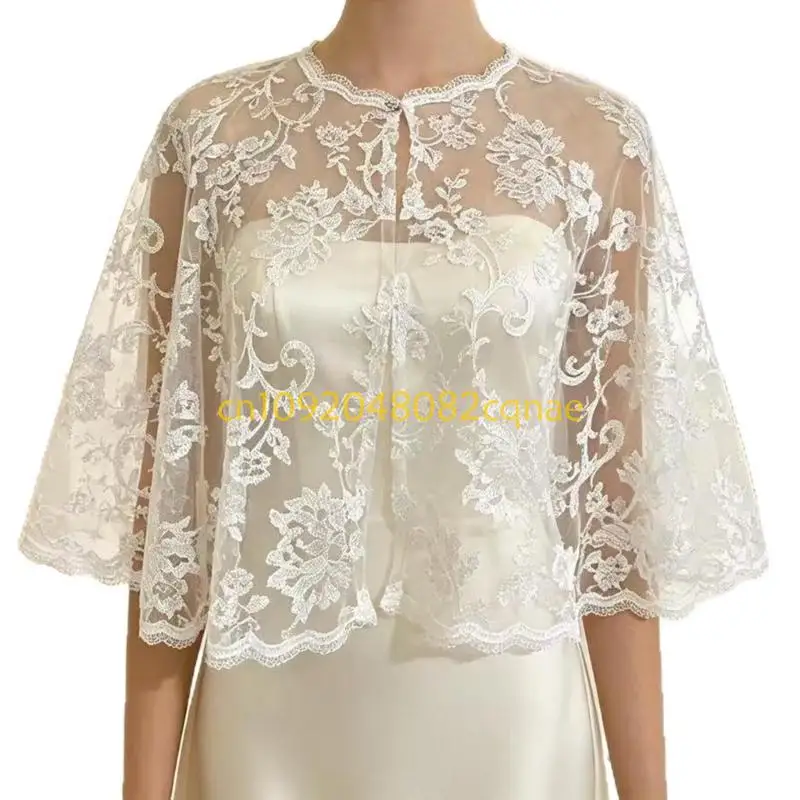 White Sheer Lace Shawl Bridal Dress Shoulder Cover for Evening Party Wear
