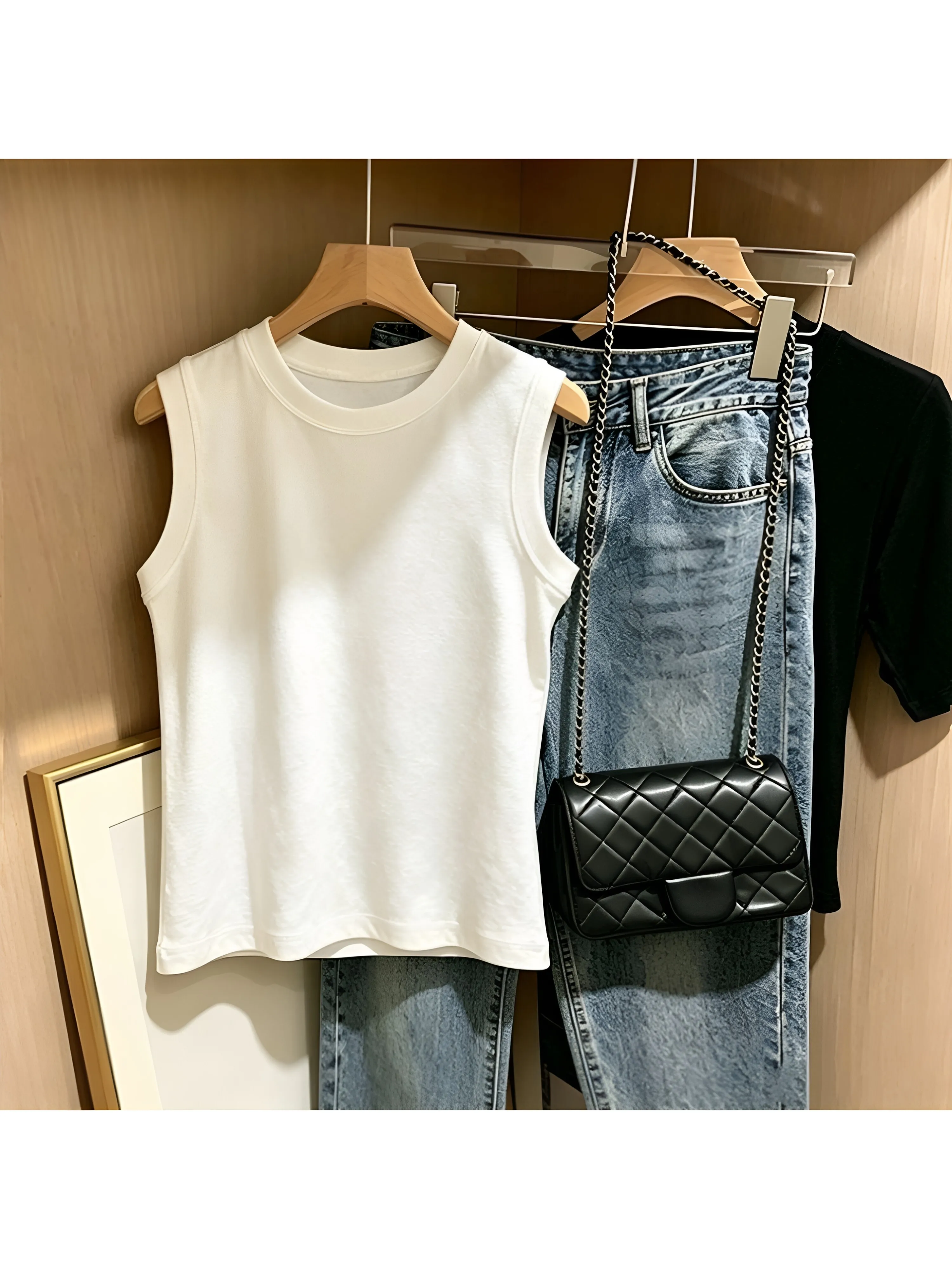 Women's Slim Fit round Neck Tank Top 95 Cotton Sleeveless Vest Casual Wear Summer Spring Outerwear Inner Match High Elasticity