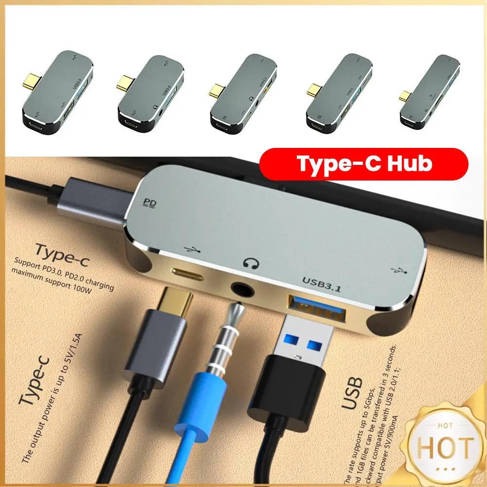 

Разветвитель-хаб Type-C PD100W с USB3.0/USB2.0/USB3.1, HDMI-совместимый USB-удлинитель для ПК и ноутбуков