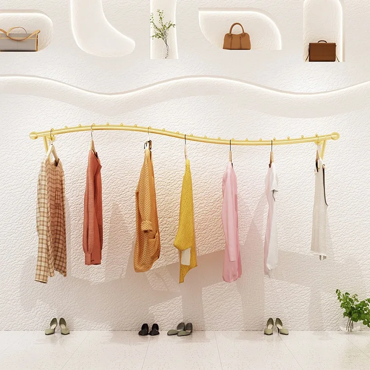 Clothing store display rack, wall-mounted special gold women's clothing store hanger display rack, children's clothing