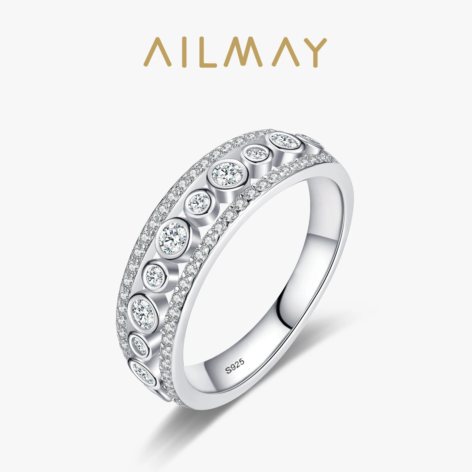 Ailmay Authentic 925 Sterling Silver Dazzling Round Zircon Rings For Women Wedding Engagement Fine Elegant Female Jewelry