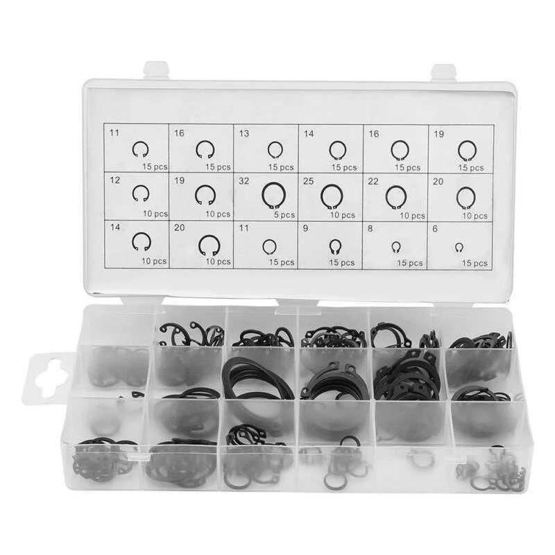 Retaining Rings  225pcs Internal&External Circlip Assortment Set  18 Sizes  Black Color  Convenient Storage Box