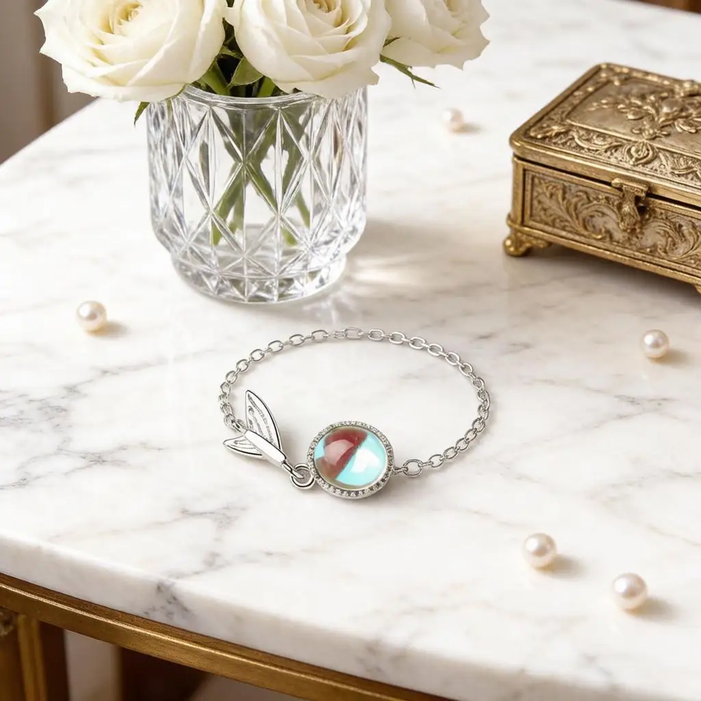 Cute 925 Sterling Silver Colorful Moon Stone Fish Tail Adjustable Bracelets for Women Girls Wedding Party Fashion Jewelry Gifts