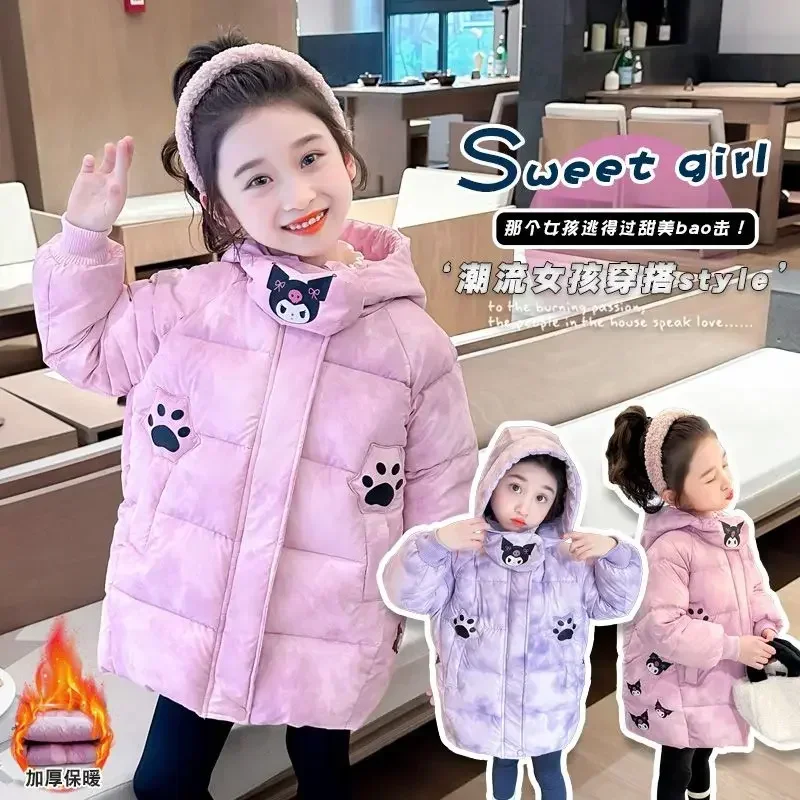 Kuromi Anime Kawaii MINISO Lovely Doll Warm Jacket Cute Cartoon Cotton Ins Long Sleeve Padded Coat Clothing Gifts for Kids