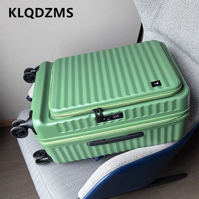 KLQDZMS Men's Suitcase Front Opening Laptop Boarding Case USB Charging Trolley Case 20