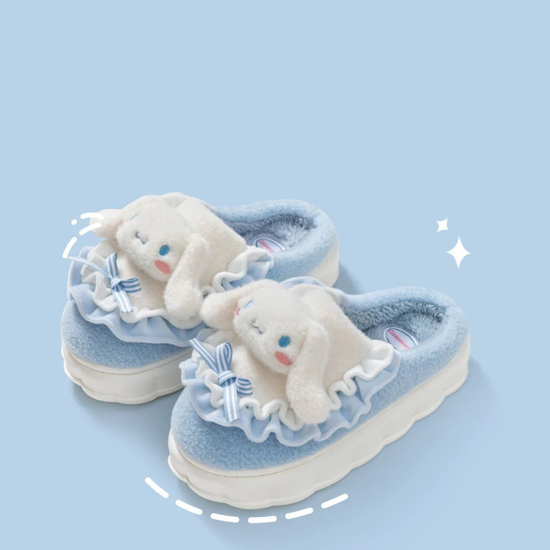 Pantuflas de Peluche Cinnamoroll para Todos, Forradas de Felpa para Invierno, Zapatillas de Casa para Interiores y Exteriores, Lindas y Acogedoras Pantuflas de Dibujos Animados