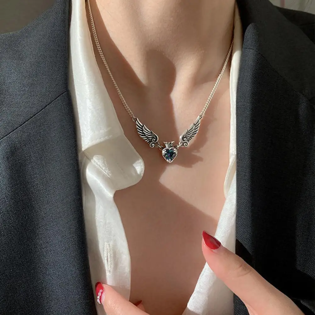Trendy Sweater Necklace Gift Fashion Collar Heart Pendant Vintage Gothic Angel Wings Necklace  Dress Up
