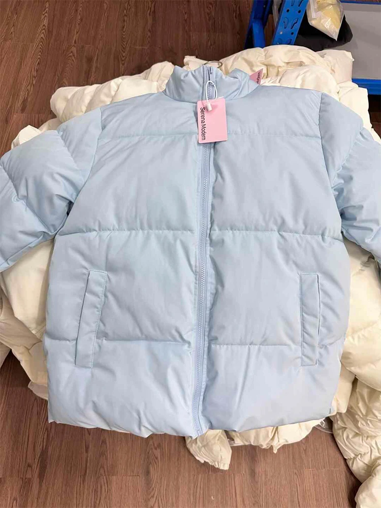 Frauen Blau Parka Jacke Mantel Langarm Warm Verdicken Mantel Harajuku Koreanische Oversize Rollkragen Gepolsterte Jacke Vintage Winter